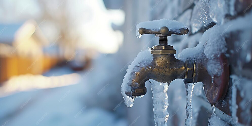 frozen hose bib with ice